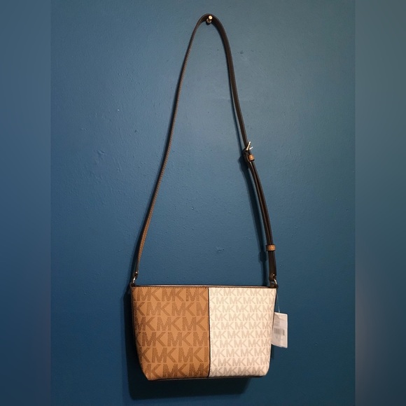Retail $348- NWT Michael Kors- Jet Set Small Two-Tone Logo Crossbody Bag - Picture 8 of 11